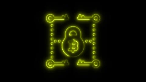 Bitcoin Encryption Outline Icon in HD Video Neon Animation Stock Footage 304552094