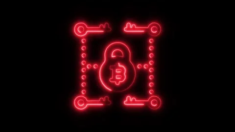 Bitcoin Encryption Outline Icon in HD Video Neon Animation Video stock 304552096