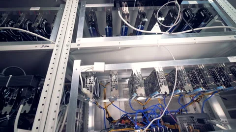 Bitcoin, Ether, Ripple mining process. Cryptocurrencies digital money creation. Stock Footage 94811399