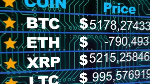 Bitcoin, Ether, Ripple prices.Cryptocurrencies digital money value going up and Stockbeeldmateriaal 96300483