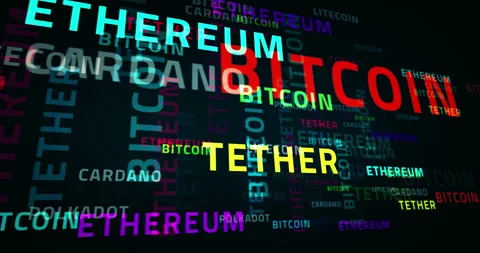 Bitcoin ethereum and tether text loop abstract concept Stock Footage 152972245
