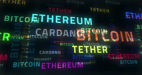 Bitcoin ethereum and tether text loop abstract concept Stock Footage 152972307