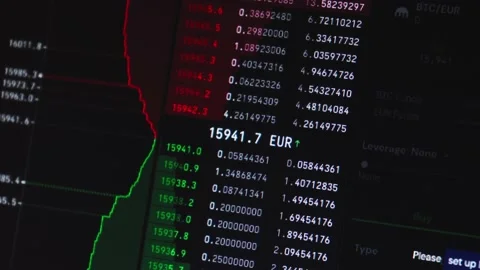 Bitcoin Euro value fluctuating on Cryptowatch app Stock Footage 229401353