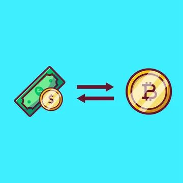 Bitcoin exchange cartoon flat vector icon illustration for web, flier, bann.. Stock Illustration