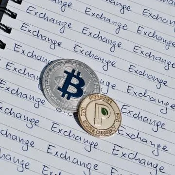 Bitcoin exchange concept Stock Photos