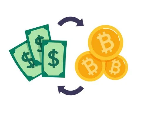 Bitcoin exchange for dolar. Blockchain technologies, bitcoins, altcoins, finance Stock Illustration
