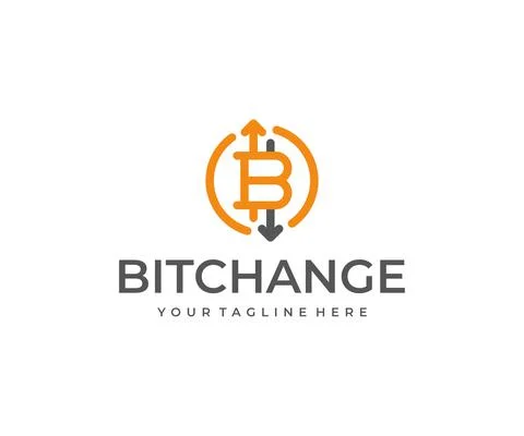 Bitcoin Exchange Logo Design. Cryptocurrency Line Vector Design Stock Illustration