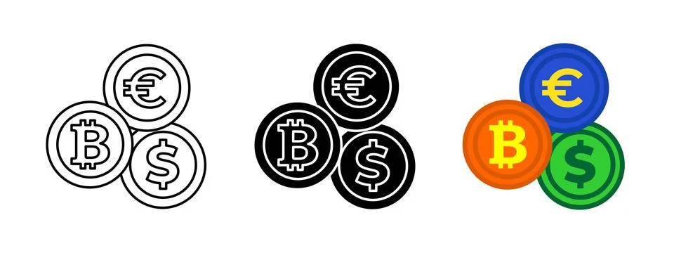 Bitcoin exchange rate icon. Bit, dollar and euro coin vector. Crypto curren.. Stock Illustration