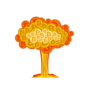 Bitcoin explosion. Big cloud of crypto currency. Stock Illustration