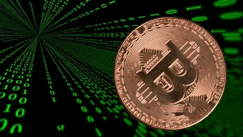 Bitcoin fall down in complicated programming number codes hole 動画素材 118655758