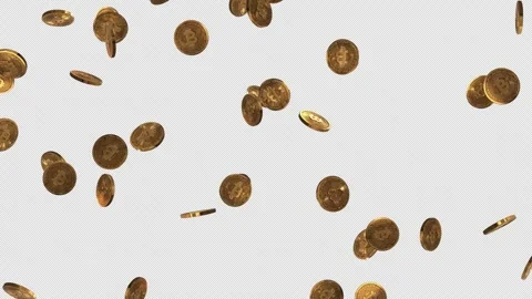 Bitcoin falling from above alpha channel background Stock Footage 253463087