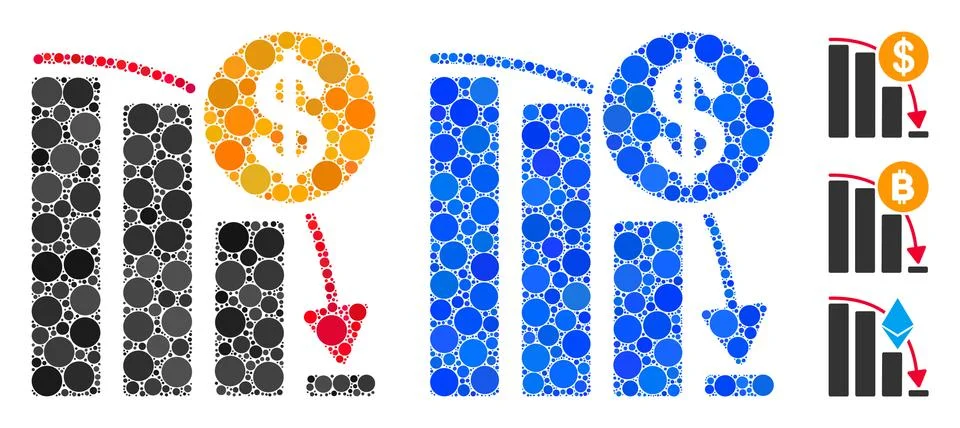 Bitcoin Falling Acceleration Graph Mosaic Icon of Round Dots Stock Illustration
