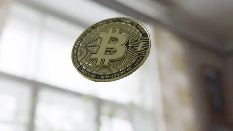 Bitcoin falling down in a 3D animation Stock Footage 253589845