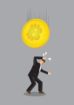Bitcoin falling down on a businessman. Illustrazione stock