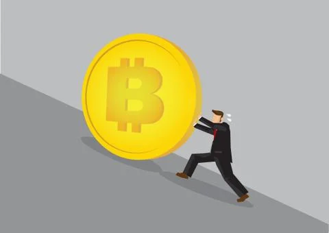 Bitcoin falling downhill. Stock Illustration
