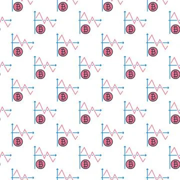 Bitcoin Falling Graph vector Cryptocurrency colored seamless pattern Stock Illustration