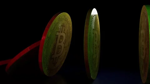 Bitcoin falling in a row repeating animation crypto technology loop in black Stock Footage 246677297