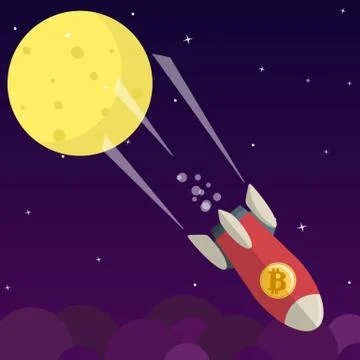 Bitcoin falls down from the moon Stock Illustration