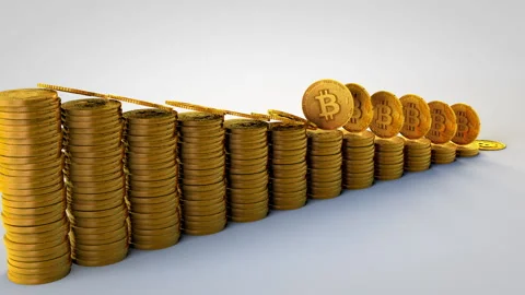 Bitcoin Falls Down a Stack of Coins as Crash Stock Footage 156000841