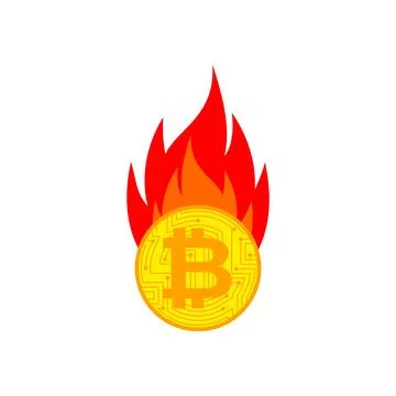 Bitcoin is on fire. Cryptocurrency burns. Vector illustration Stock Illustration