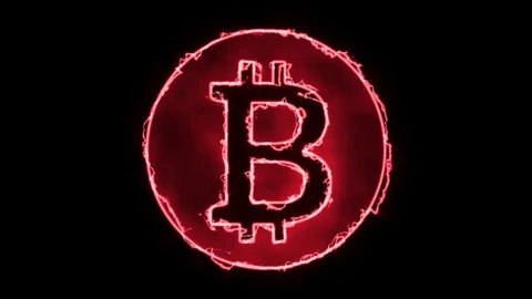 Bitcoin Fire Neon - Black Background 4K. Stock Footage 92638660
