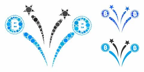 Bitcoin fireworks Composition Icon of Spheric Items Illustrazione stock