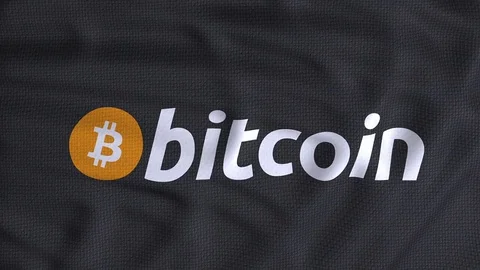 Bitcoin flag logo animation, flag with texture and waving Stock Footage 80863167