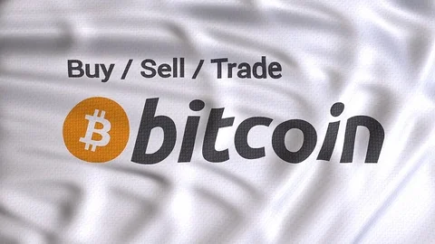 Bitcoin flag with text buy sell trade animation Stock Footage 80863949