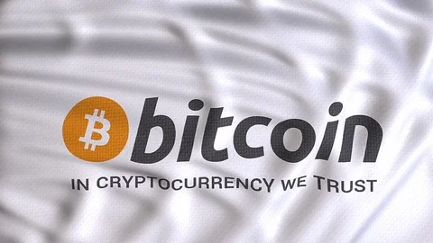 Bitcoin flag waving, in cryptocurrency we trust text animation. Digital cryptocu Stock Footage 80863191