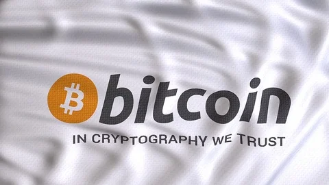 Bitcoin flag waving, in cryptography we trust Stock Footage 80863259