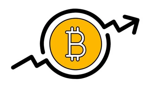 Bitcoin flat icon on uptrend circle with white background Stock Illustration