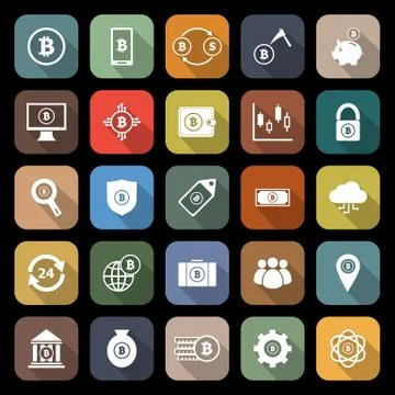Bitcoin flat icons with long shadow Stock Illustration