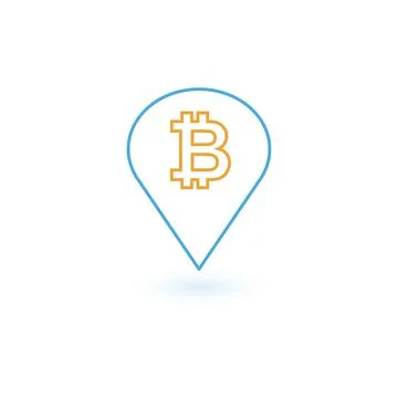 Bitcoin flat pin map icon. Map pointer. Map markers. Vector design of blockch Stock Illustration