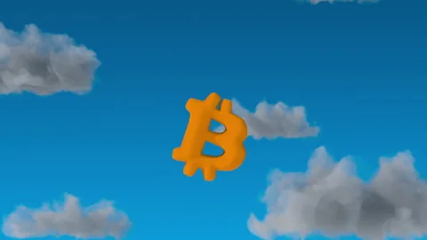 Bitcoin flies up in sky with clouds 3D render animation Stock Footage 157085659