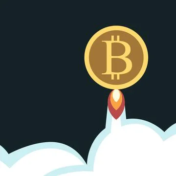 Bitcoin flying above clouds Stock Illustration