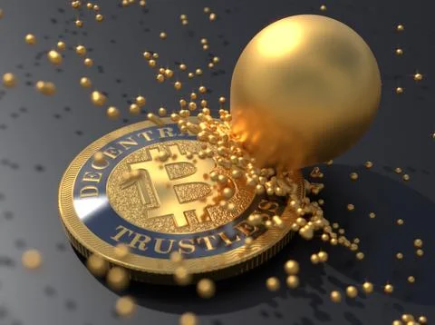 Bitcoin fork as binary fission of a living entity or eruption - result gold Illustrazione stock