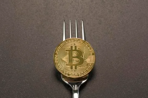 Bitcoin Fork Concept Dark Gray Background Stock-Fotos