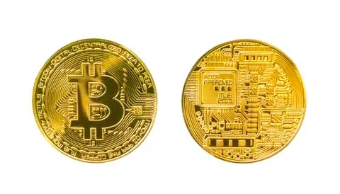 Bitcoin front and back side isolated Stock Photos