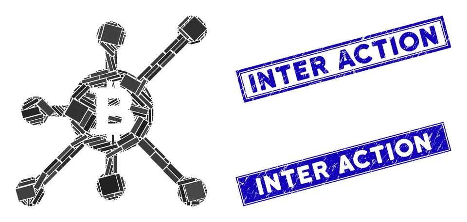 Bitcoin Full Node Mosaic and Distress Rectangle Inter Action Seals Stock Illustration