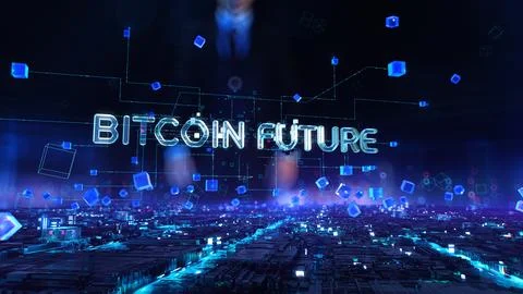 Bitcoin Future - businessman working with virtual reality at office. Stock Illustration