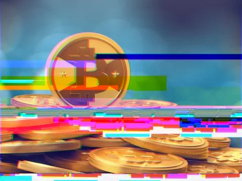 Bitcoin with glitch effect Stock Photos
