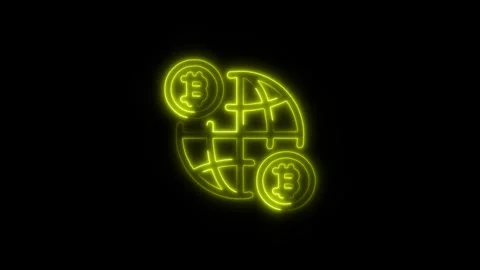 Bitcoin Global Banking Outline Icon in HD Video Neon Animation 動画素材 304551941