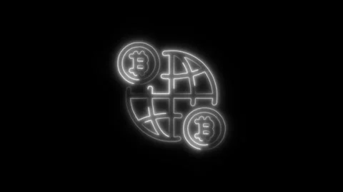 Bitcoin Global Banking Outline Icon in HD Video Neon Animation 動画素材 304551954