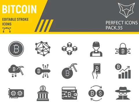 Bitcoin glyph icon set, blockchain collection, vector graphics, logo Illustrazione stock