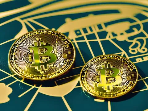 Bitcoin gold coin background abstract financial art green tint Stock Illustration