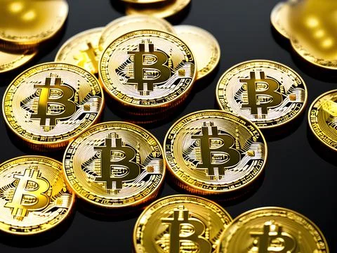Bitcoin gold coin background abstract financial art 3d Stock Illustration