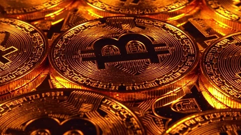Bitcoin gold coins virtual background. Crypto currency Video stock 168647408