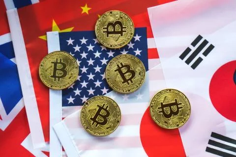 Bitcoin Gold Color on the Flags of Countries Stock Photos