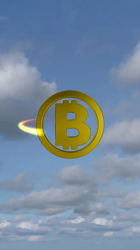 Bitcoin Gold Rotate Clouds Vertical Stockbeeldmateriaal 340406465