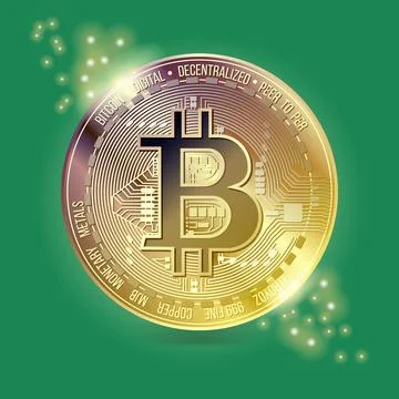 Bitcoin gold vector green background Stock Illustration